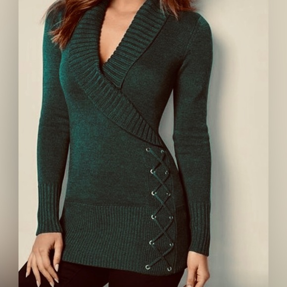 Venus side lace-up shawl collar sweater tunic green or gray in separate listing - Picture 4 of 5